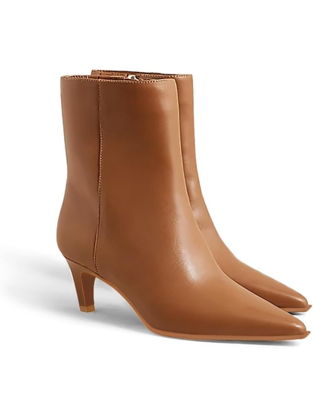 Women Light Brown Pu Kitten Heel Faux Leather Pointed Toe Side Zipper Ankle Boot